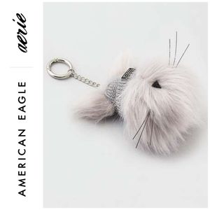 🔥🔥3/$20 American Eagle Gray Kitty Cat Beanie Pom Keychain